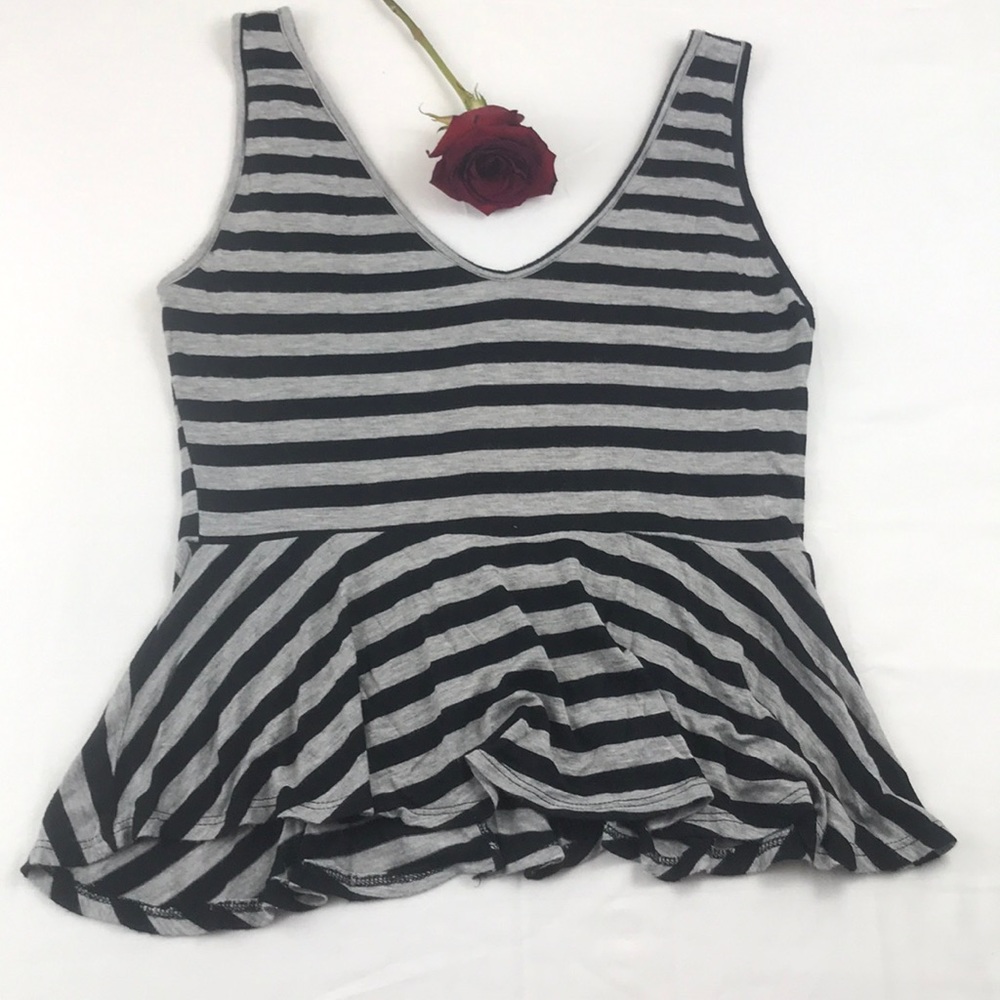 black and grey striped peplum Top